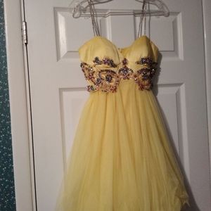 Yellow Sherri Hill homecoming pageant dress